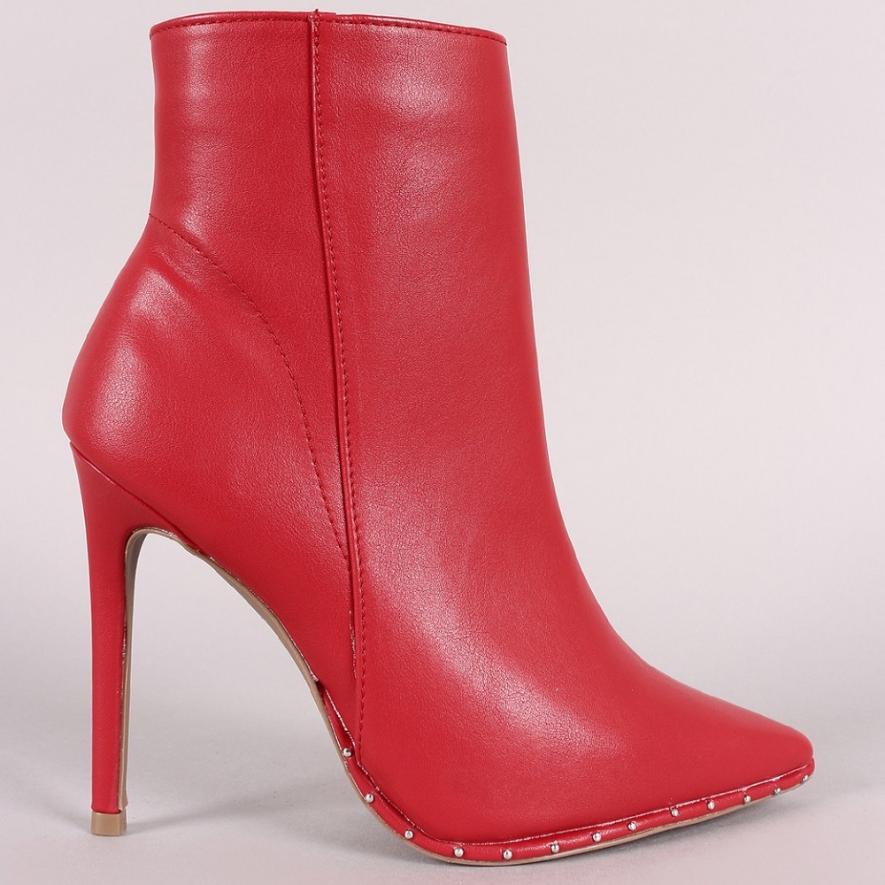 Bad Habits - Red Studded Ankle Booties - Picture 2 of 4